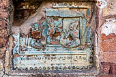 Old Bagan Myanmar. The Mingala Zedi. Well-preserved glazed Jataka plaques. 